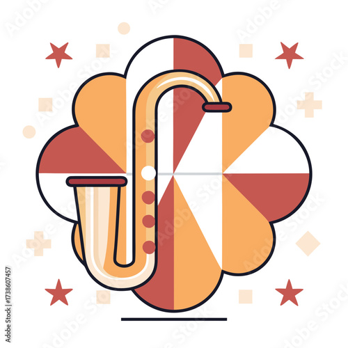 Saxophone illustration with geometric patterns and vibrant colors  