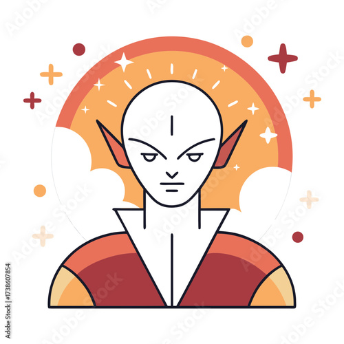 Alien character with facial features in abstract style illustration  