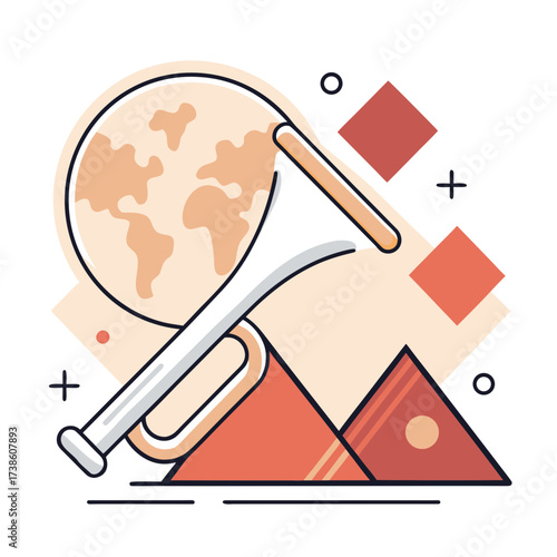 Illustrated globe and musical instrument in abstract style  