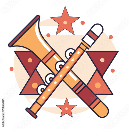 Musical instruments illustration with trumpet and clarinet on background  