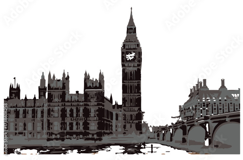 Vector Illustration of the Palace of Westminster and Big Ben.