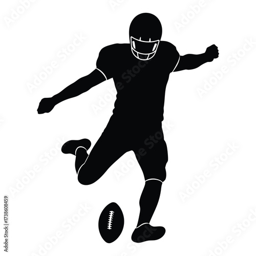 American football kicker silhouette in action striking the ball with dynamic pose for sports graphics silhouette