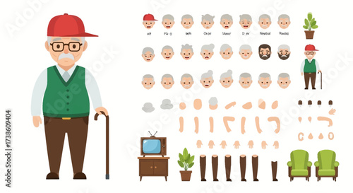 Collection of Senior Citizen Characters and Animated Elements for Design Projects and Storytelling