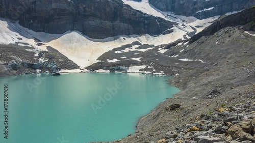 Time lapse, lake made out of melted glacier. Lake Griessseeli, Clariden Glacier, Klausen Pass, canton of Uri, Switzerland