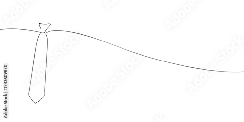 Minimal one line drawing of necktie with knot and long shape. Simple fashion accessory illustration for business attire, clothing design, poster, banner, greeting card, and print.