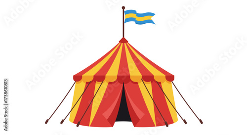 Festive isometric reindeer with gift and snowy trees in winter wonderland