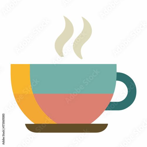 Colorful Coffee Cup Icon in Flat Vector Style