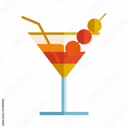 Elegant Cocktail Glass Icon in Flat Style