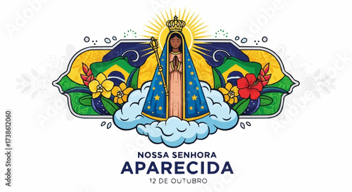 Celebration of Nossa Senhora Aparecida Brazil's Patron Saint with Religious Symbolism and National Pride Evoked Through Artful Design