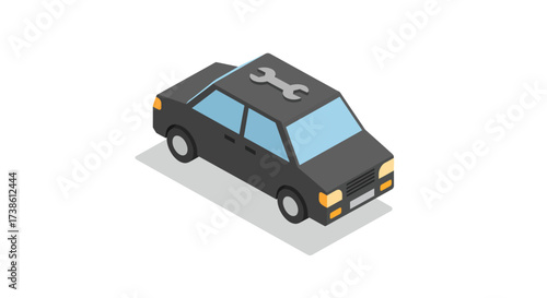 Isometric home office workspace with laptop and modern furniture