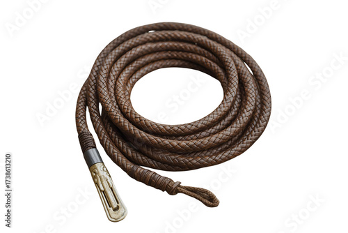 Obraz na płótnie Intricate braided leather whip with vintage handle design perfect for historical