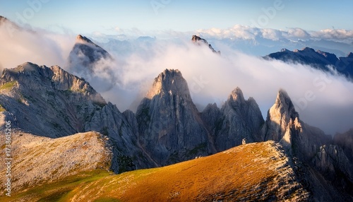 dramatic mountain landscape with clouds and rock formations