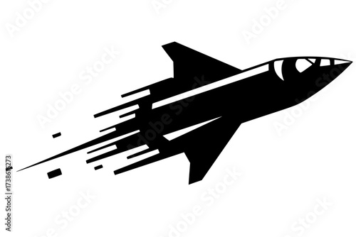 Black Vector Silhouette: Retro-Futuristic Rocket Launch (Abstract)	