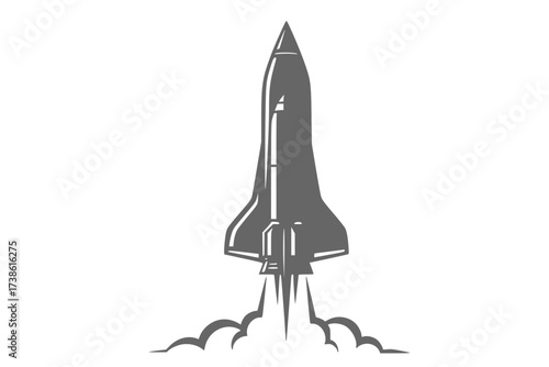 Black Vector Silhouette: Retro-Futuristic Rocket Launch (Abstract)	