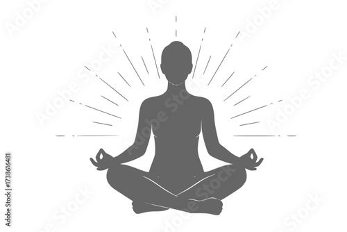 Black Vector Silhouette: Person Meditating in Lotus Pose at Sunrise	