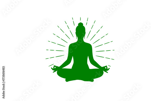 Black Vector Silhouette: Person Meditating in Lotus Pose at Sunrise	