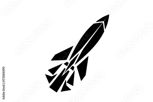 Black Vector Silhouette: Retro-Futuristic Rocket Launch (Abstract)	