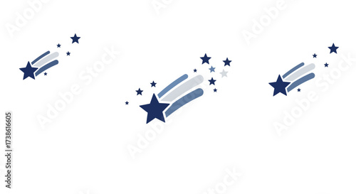Dynamic shooting star pattern with multiple blue stars and trails