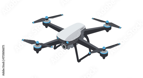 Modern isometric drone design with detailed features and camera