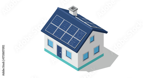 Eco-friendly isometric home with solar panels and modern design