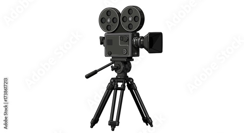 Vintage film camera on tripod in detailed cartoon style