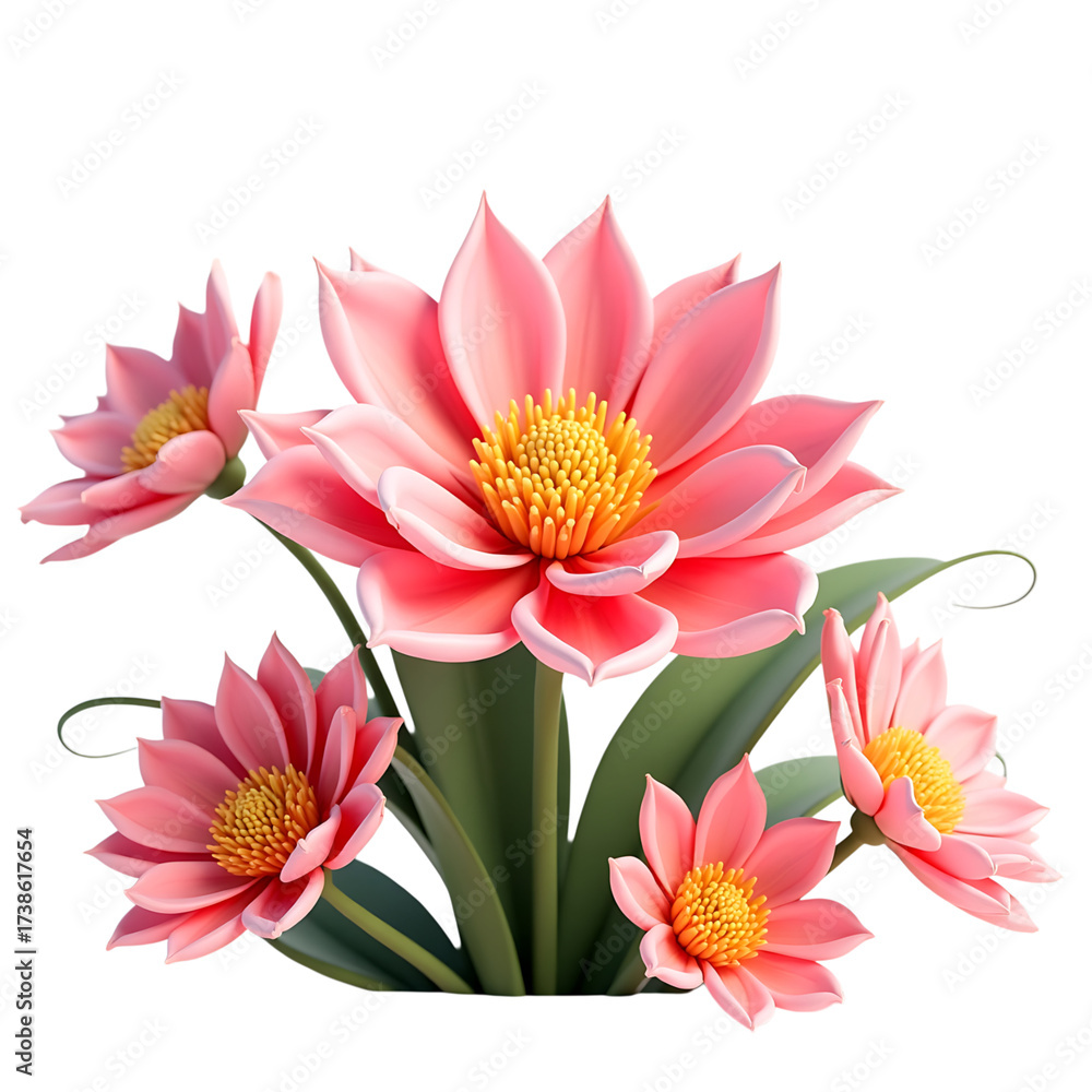 Obraz premium Group of pink lotus flowers isolated on transparent background