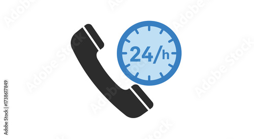 24 hour customer support icon featuring phone and clock design