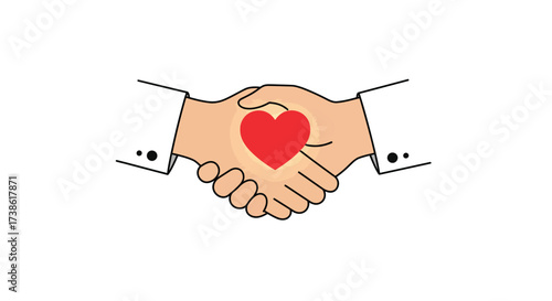Handshake with heart embraces friendship and unity in minimalist design