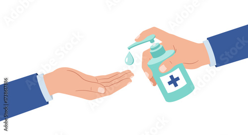 Hand sanitizer pumping hygiene action with hands