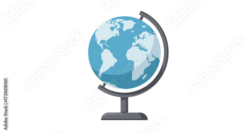 Realistic globe on stand with world map featuring continents