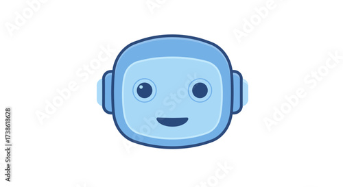 Smiling blue robot face icon with rounded features in minimalist style