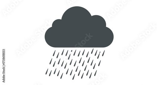 Minimalist dark cloud with rain droplets icon on white background