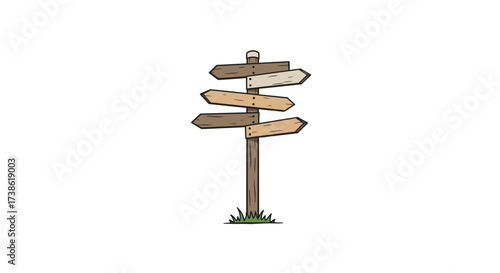 Rustic wooden signpost on simple white background