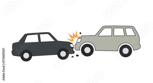 Flat style illustration of car collision on white background