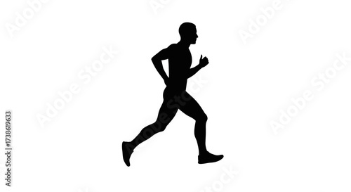 Silhouette of a man running in profile on white background