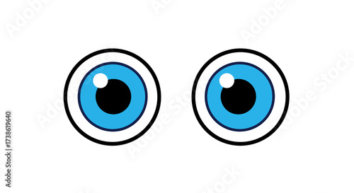 Blue cartoon eyes with black outlines on a white background
