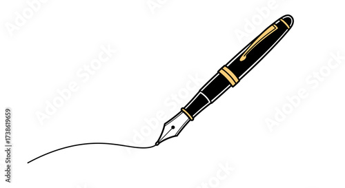 Elegant fountain pen with flowing line in minimalist design