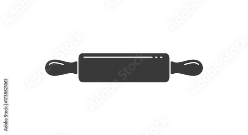 Rolling Pin in Simple Flat Design with Dark Gray Color on White Background for Cooking Illustration