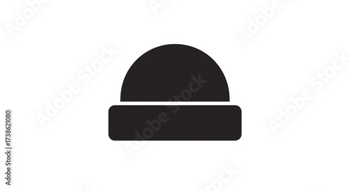 Black Beanie Hat Silhouette in Simple Flat Design on White Background for Apparel Icon