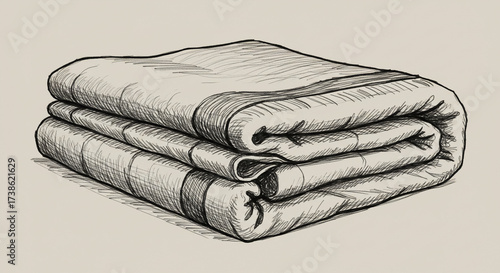 Stacked Blankets in Simple Illustration Style with Monochromatic Color Scheme on Paper Texture for Home Decor