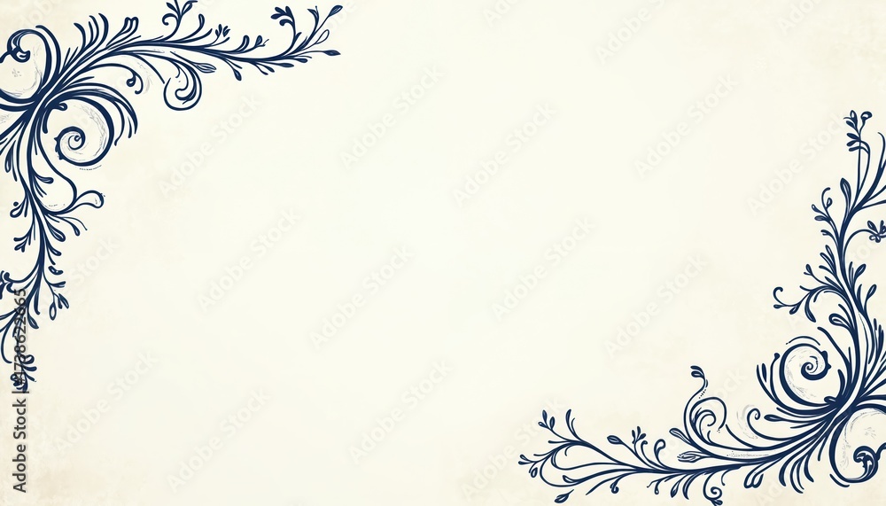 Obraz premium Decorative floral corner design on light background. Elegant swirl vine leaf branch border art element nice for greeting cards wedding invites. Natural botanical foliage plant blossom frame