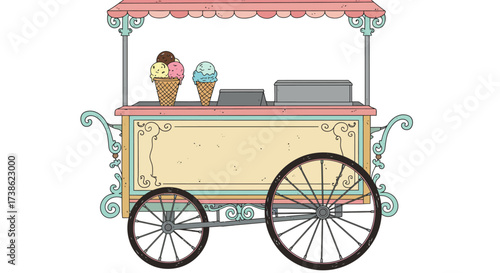 Vintage ice cream cart with cones in pastel colors