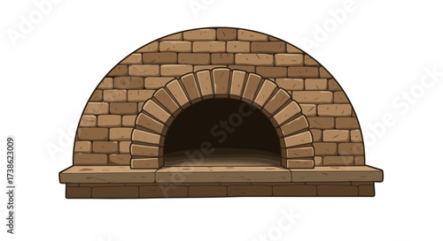 Rustic brick pizza oven in cartoon style