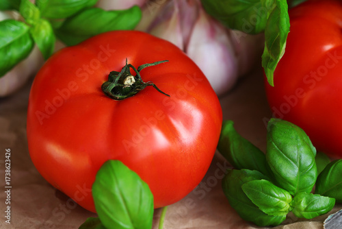 large tomatoes with basil and garlic