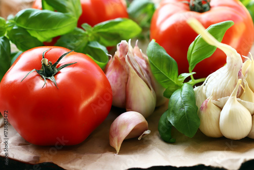 large tomatoes with basil and garlic