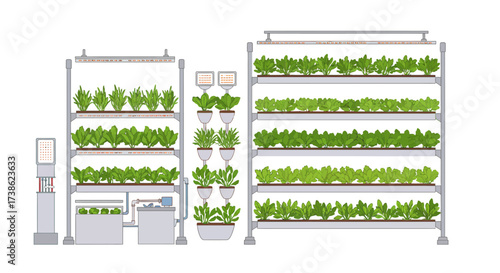 Modern indoor hydroponic farm design featuring vertical garden systems