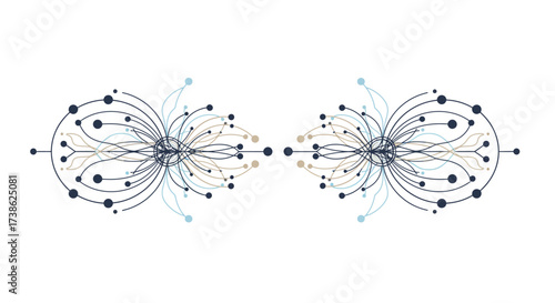 Symmetrical abstract connection design with circular patterns and lines
