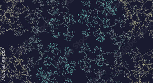 Abstract network pattern with intricate neon branches on dark background