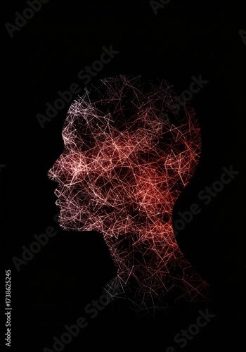 Conceptual Art: Abstract silhouette of a human head with dynamic lines representing creativity and innovation
