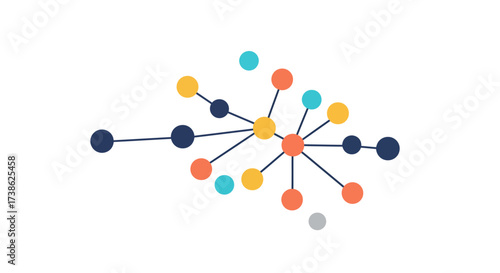 Colorful connected dots in a network structure on white background